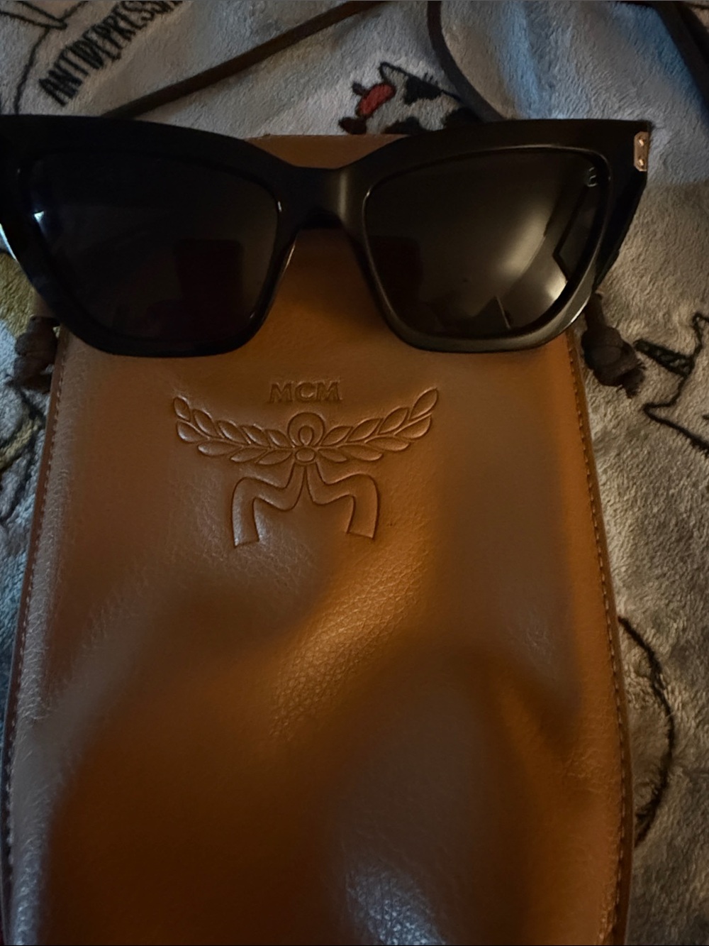 MCM Black Frame Sunglasses with Cognac Case
